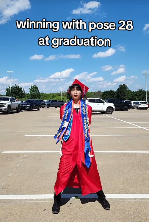 DTI meme with a graduate in a gown doing pose 28.