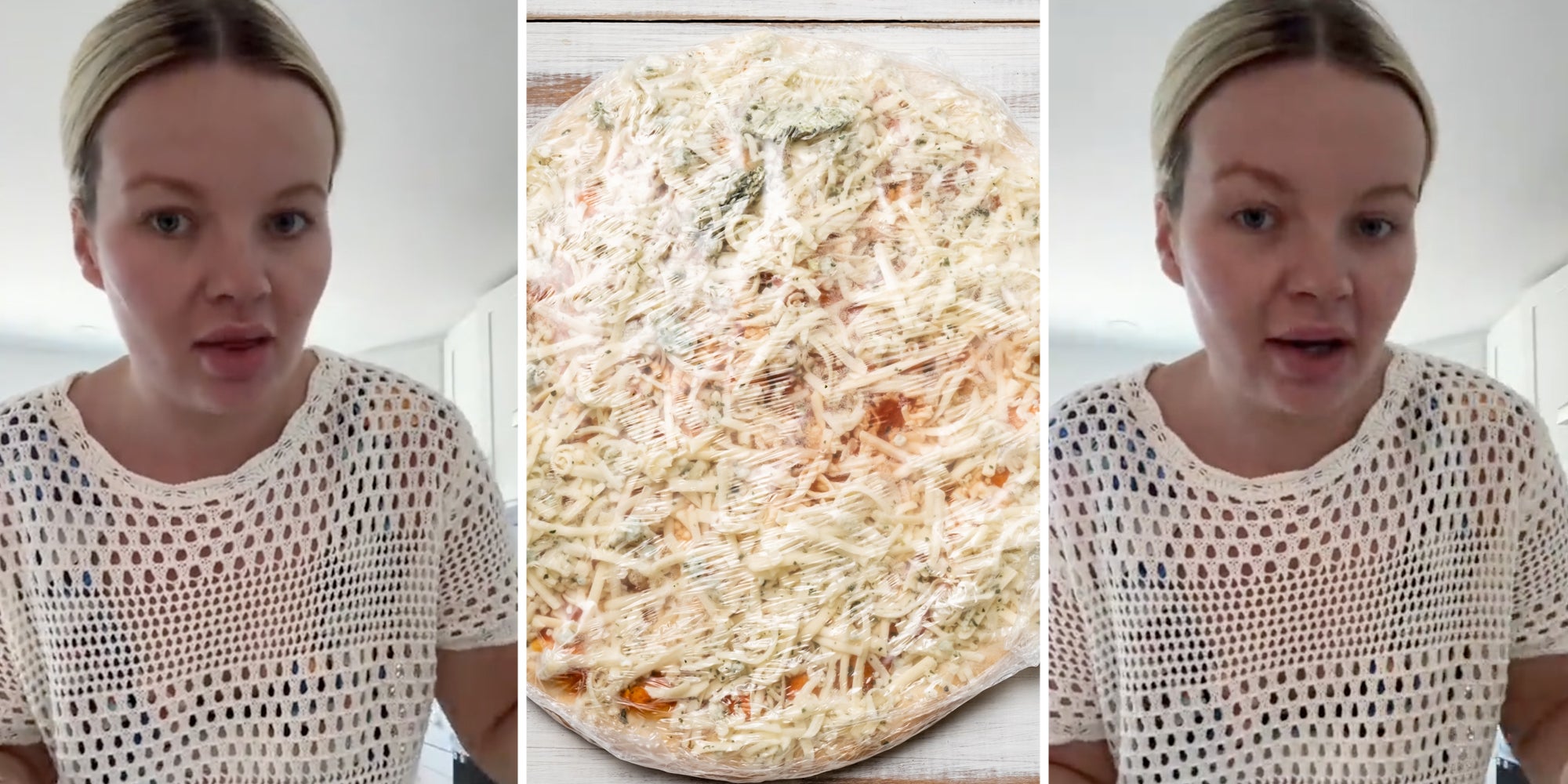 Woman talking(l+r), Frozen Pizza(c)