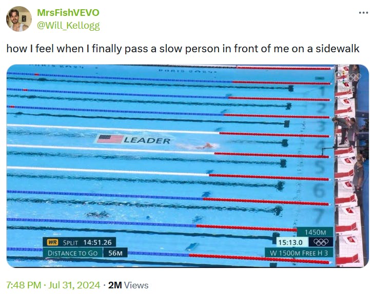 Funny Olympics meme about passing people on the sidewalk.