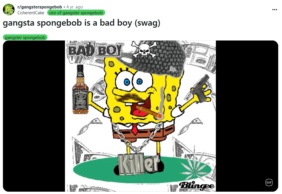 Gangster SpongeBob meme as a Blingee gif.