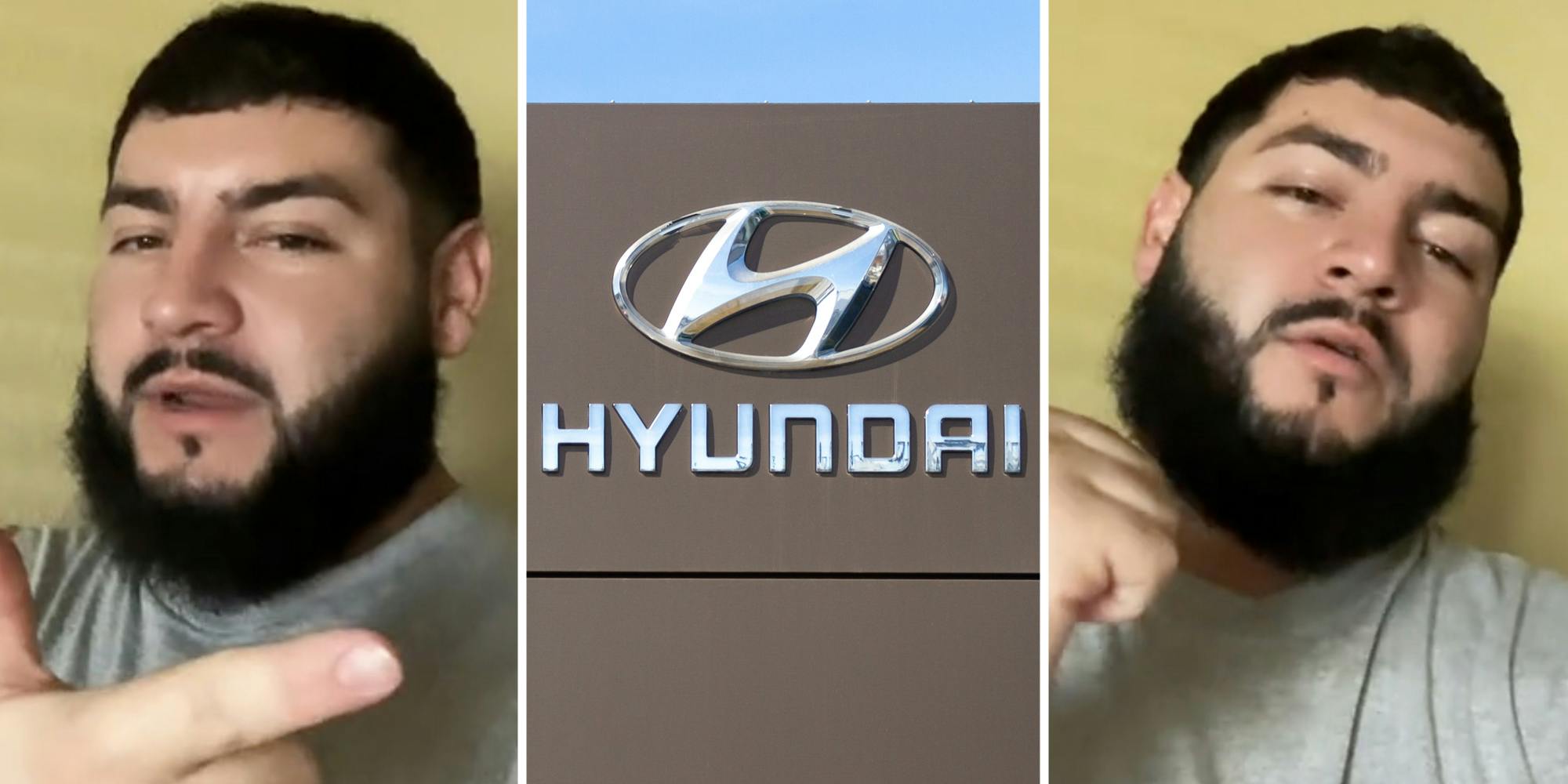 Man talking(l+r), Hyundai sign(c)