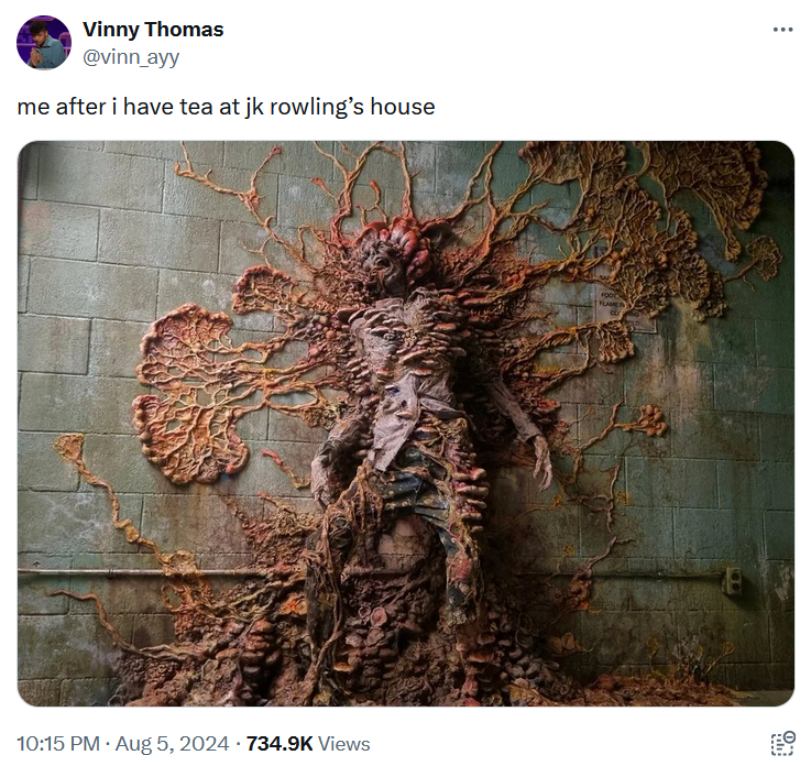 J.K. Rowling black mold meme with a screenshot from The Last of Us.