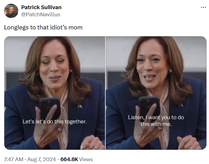 Kamala let's do this together meme about Longlegs.