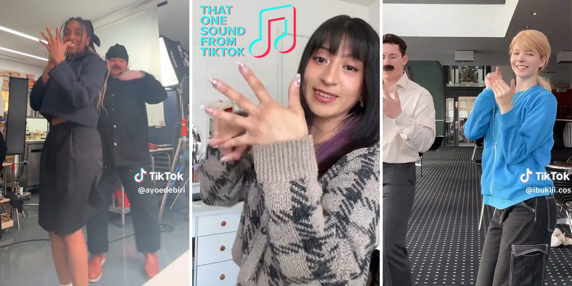 cast of The Bear dancing (l) woman showing dance moves (c) couple dancing (r)