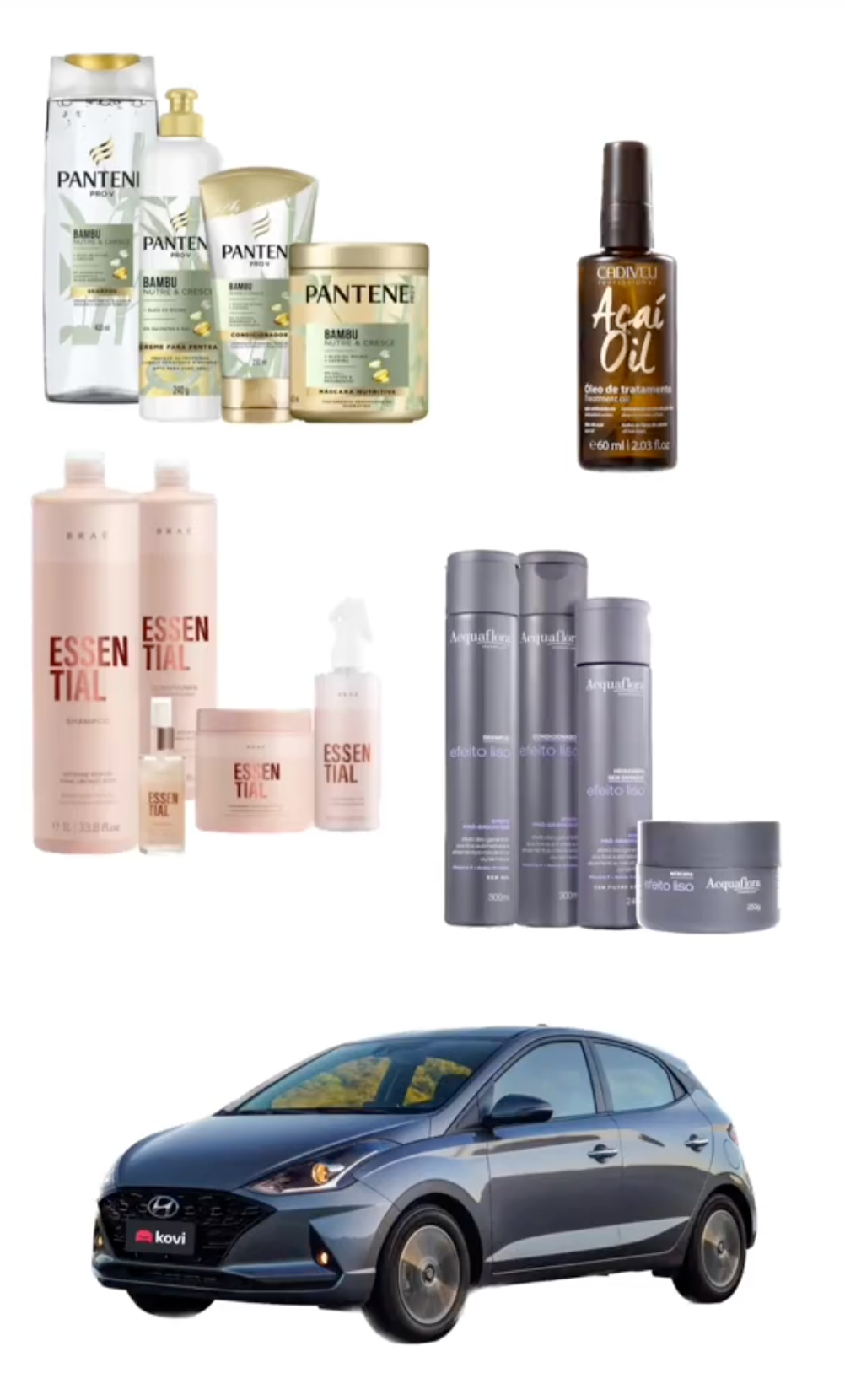 Screenshots of hair products and a car, comparing the two.