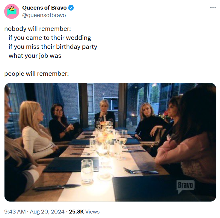 'Nobody will remember' meme about a Bravo show.