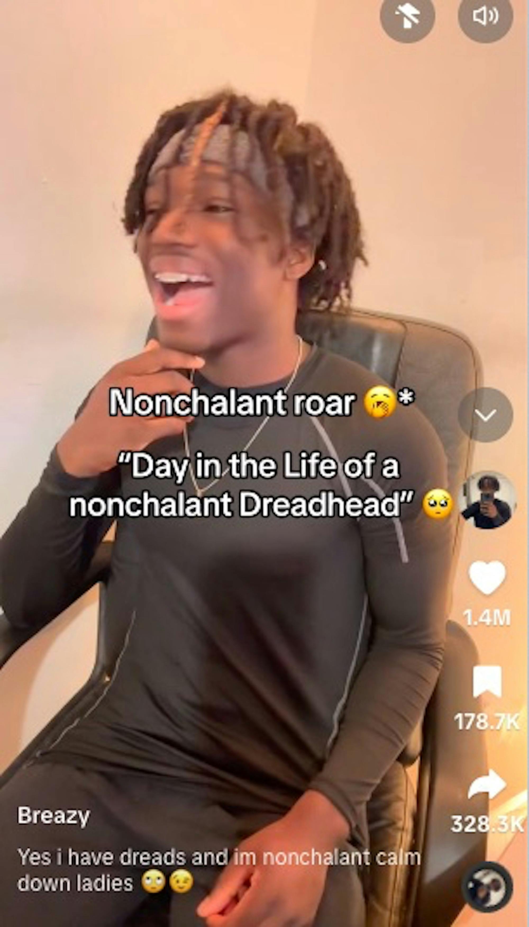 TikToker @breazy2funny does his Nonchalant Dreadhead character roaring