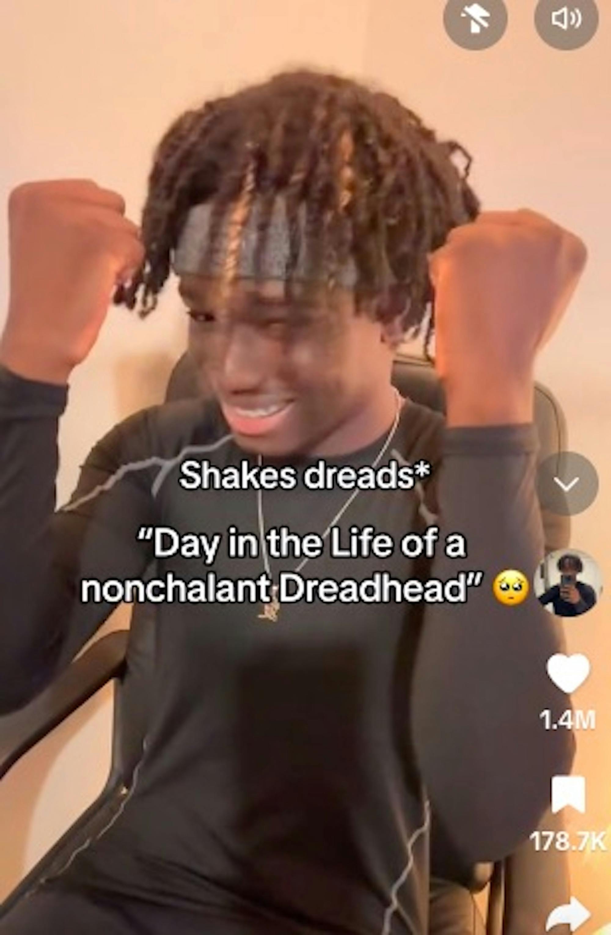 TikToker @breazy2funny does his Nonchalant Dreadhead character shaking locs