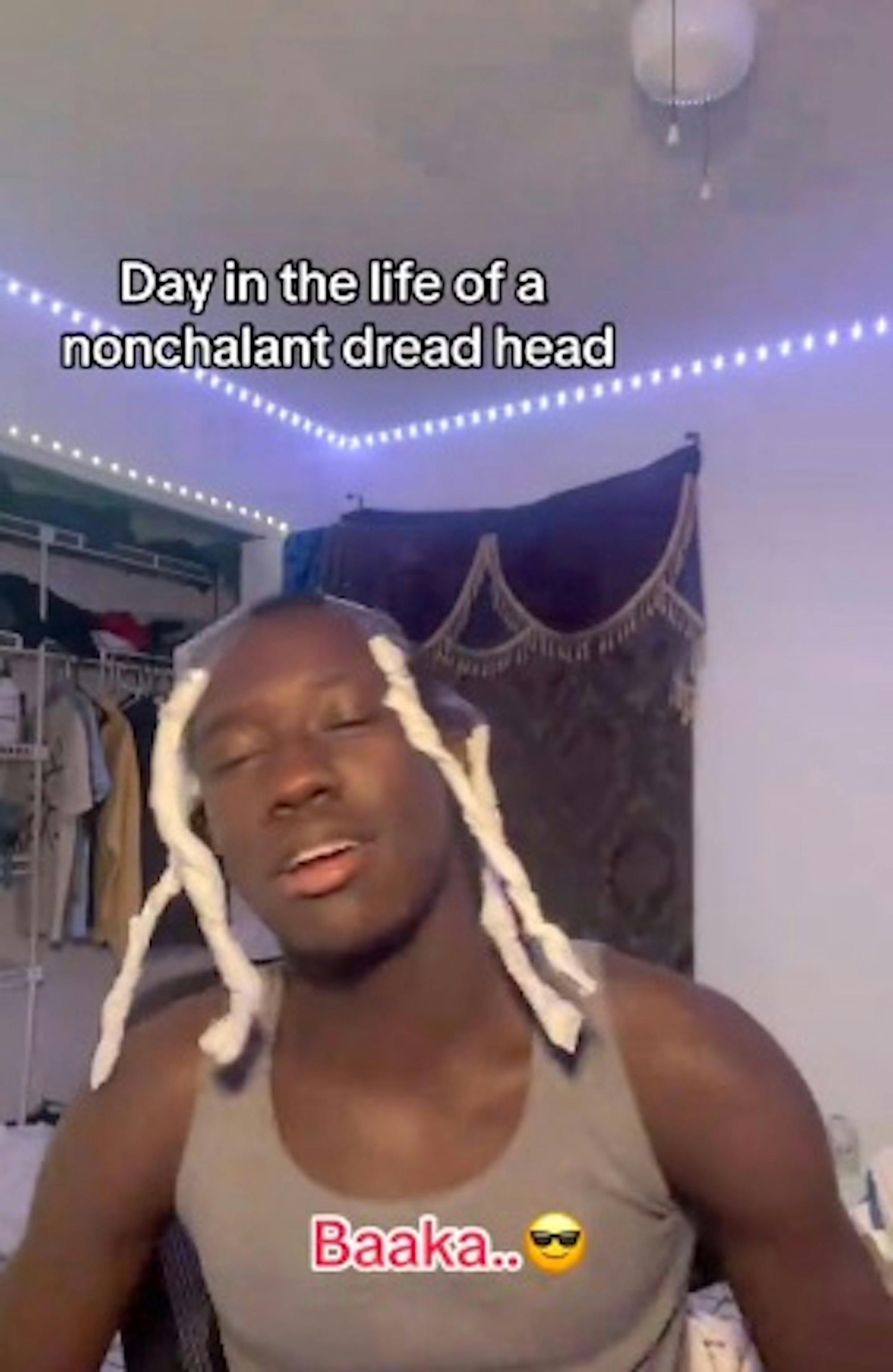 Nonchalant dreadhead character on TikTok with fake locs