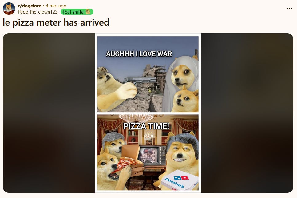 Doge meme about pizza meter theory.