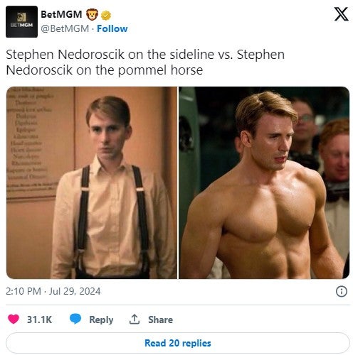 Stephen Nedoroscik compared to Captain America