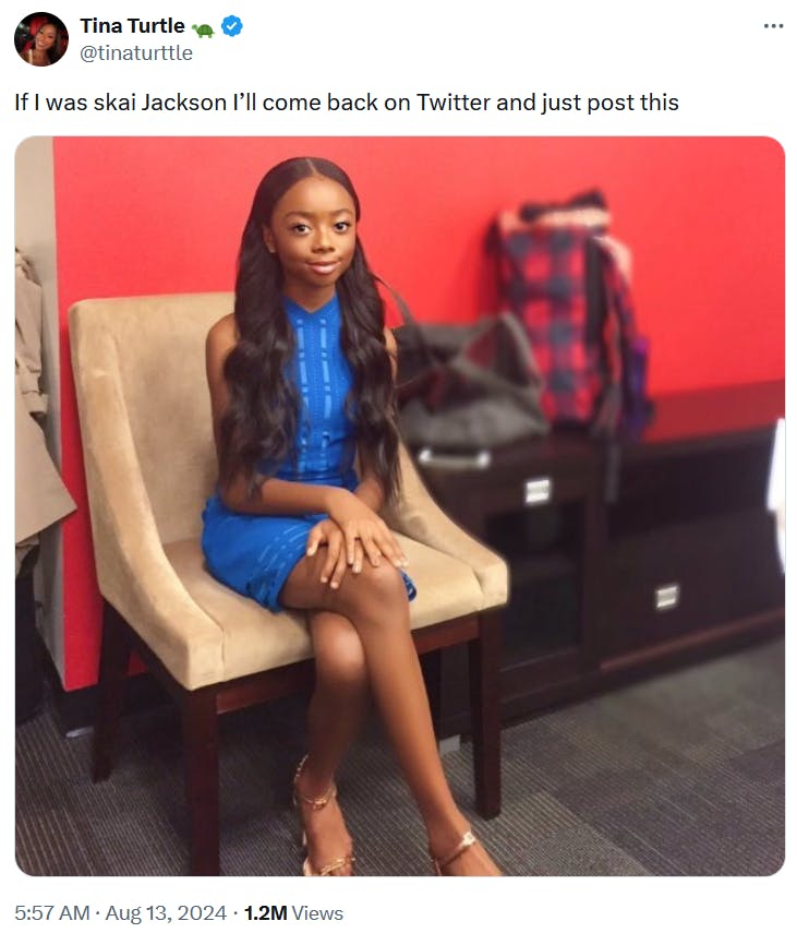 Skai Jackson arrest meme referencing the 'pretty Skai Jackson' meme.