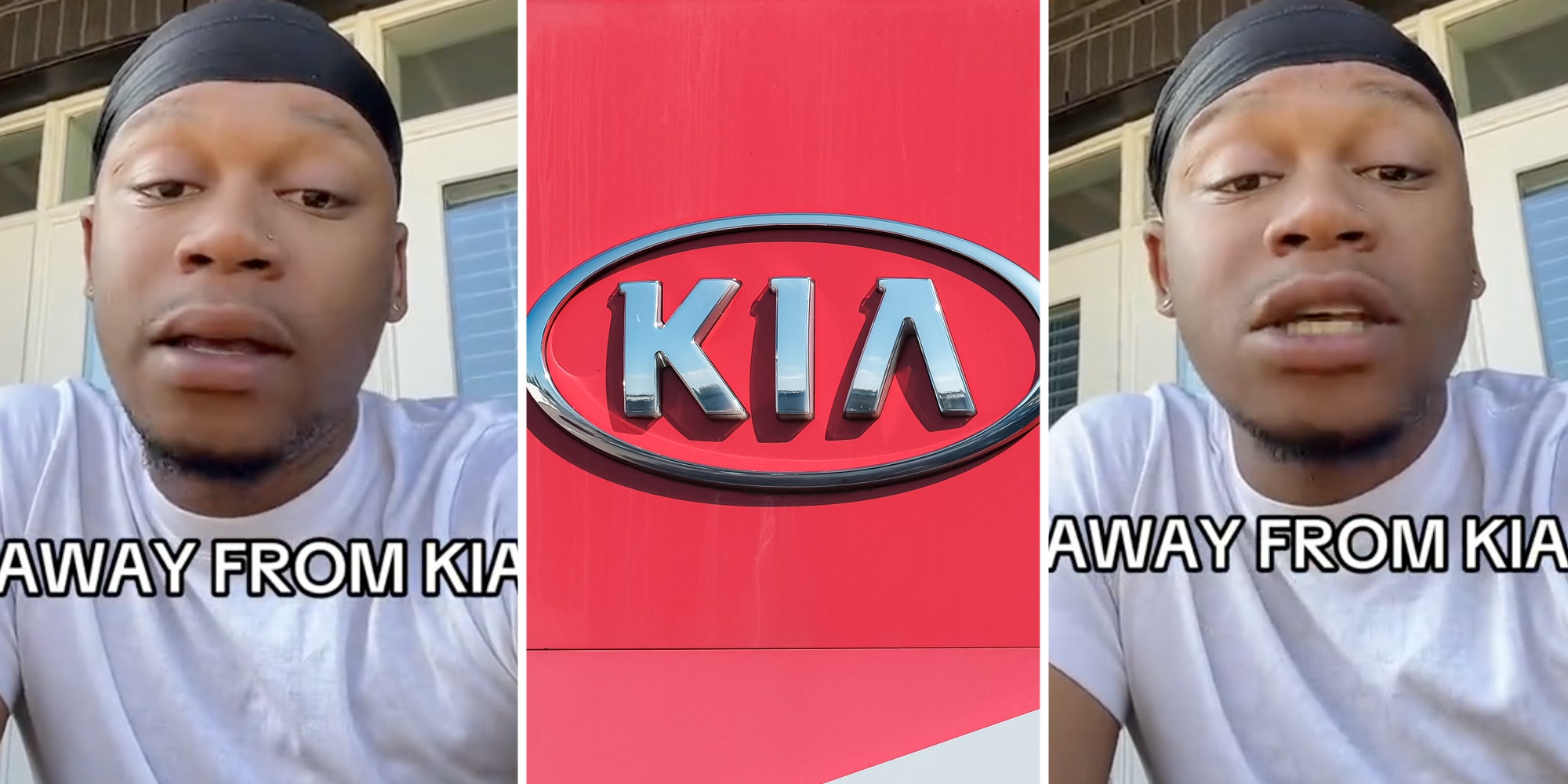 Man talking(l+r), Kia logo(c)