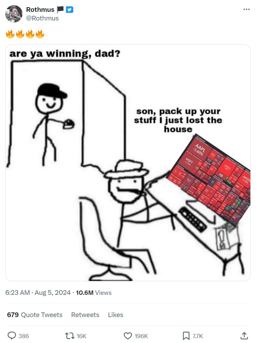 'Are ya winning, son?' meme reversed to 'Are ya winning, dad?' and the dad reading, 'son, pack up your stuff I just lost the house.' while looking at a computer screen filled with red.