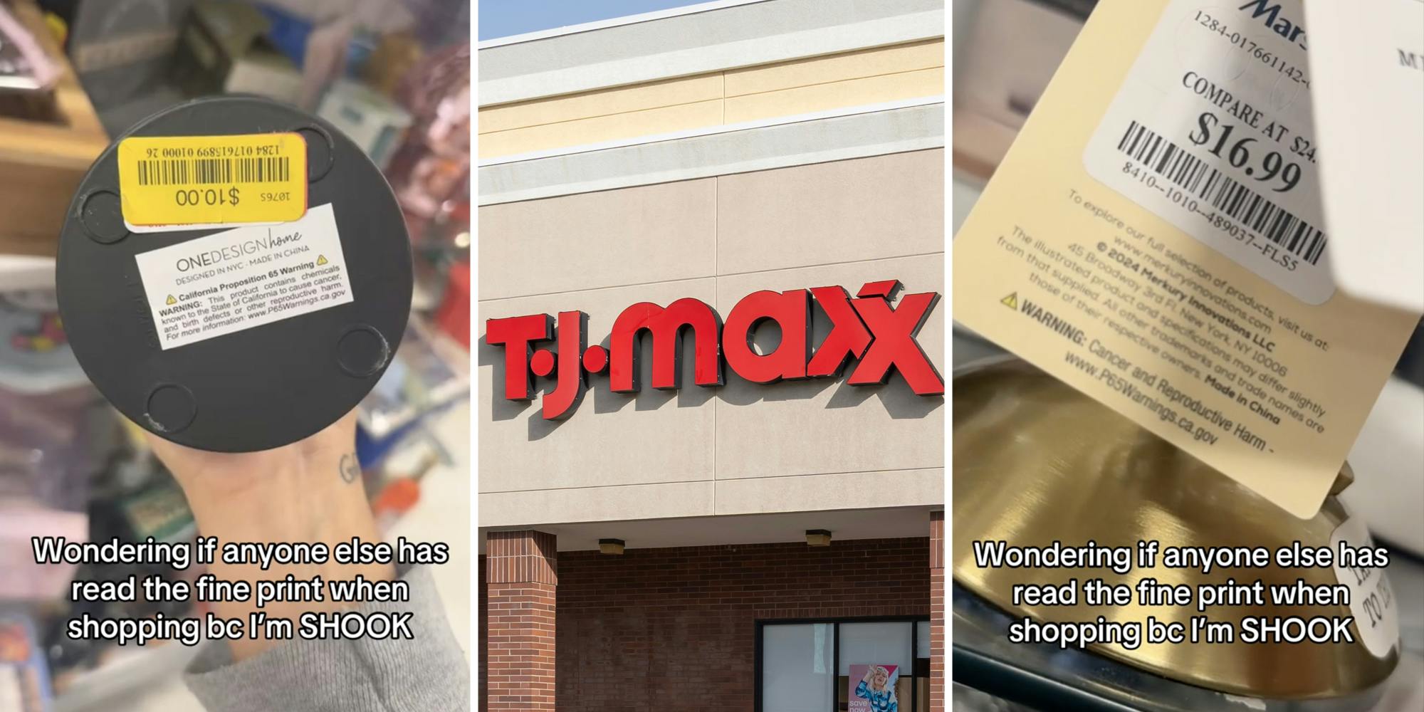 TJ Maxx items(l+r), TJ Maxx storefront(c)