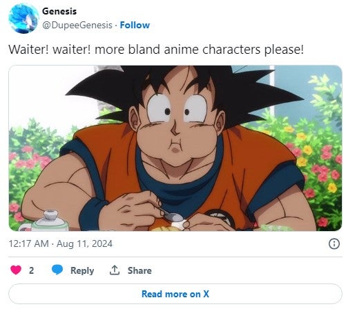 goku in 'Waiter! waiter! more bland anime characters please!' meme