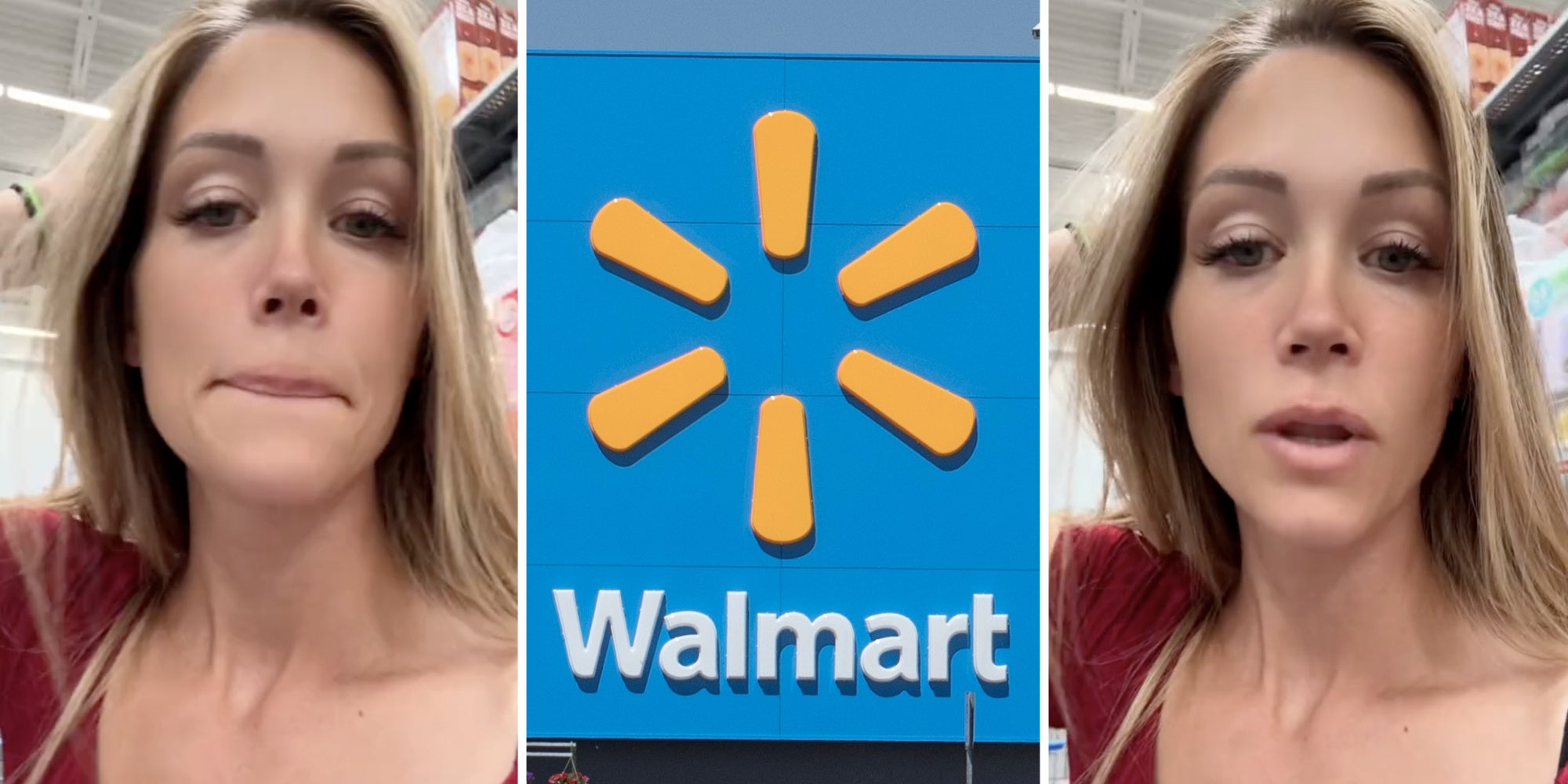 Woman talking(l+r), Walmart sign(c)