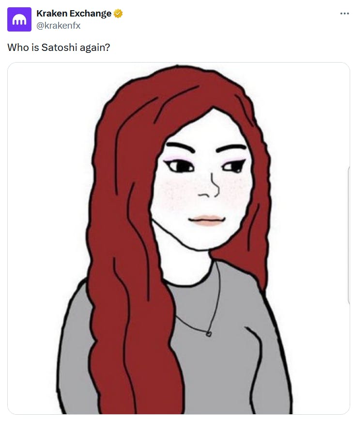 Wifejak meme asking who Satoshi is.