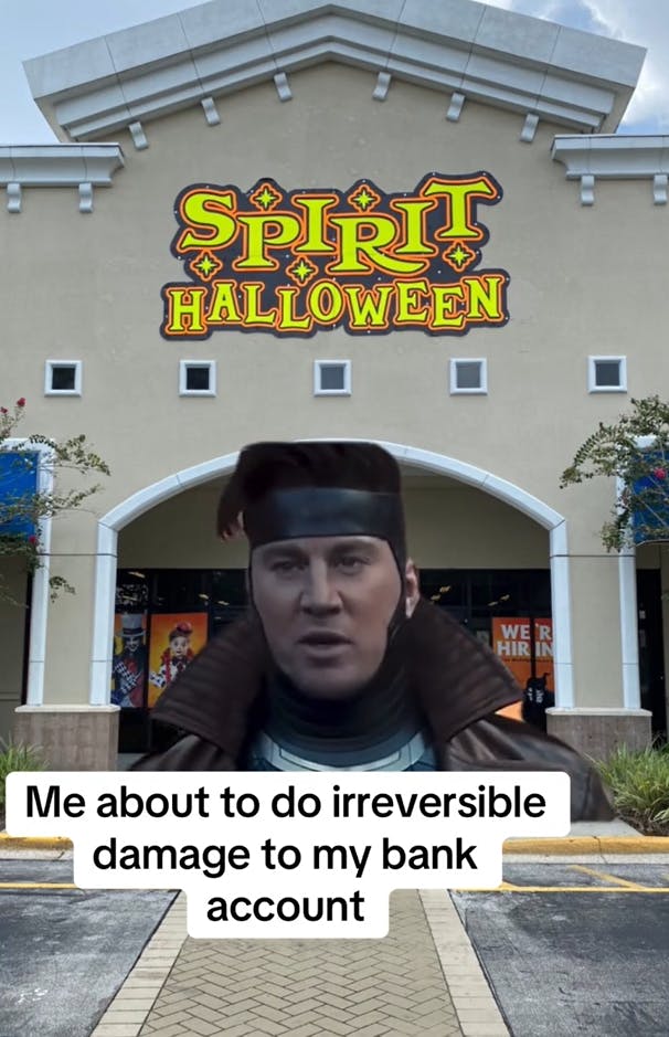 Wooimbouttamakeanameformyselfere meme with a photo of a Spirit Halloween store.