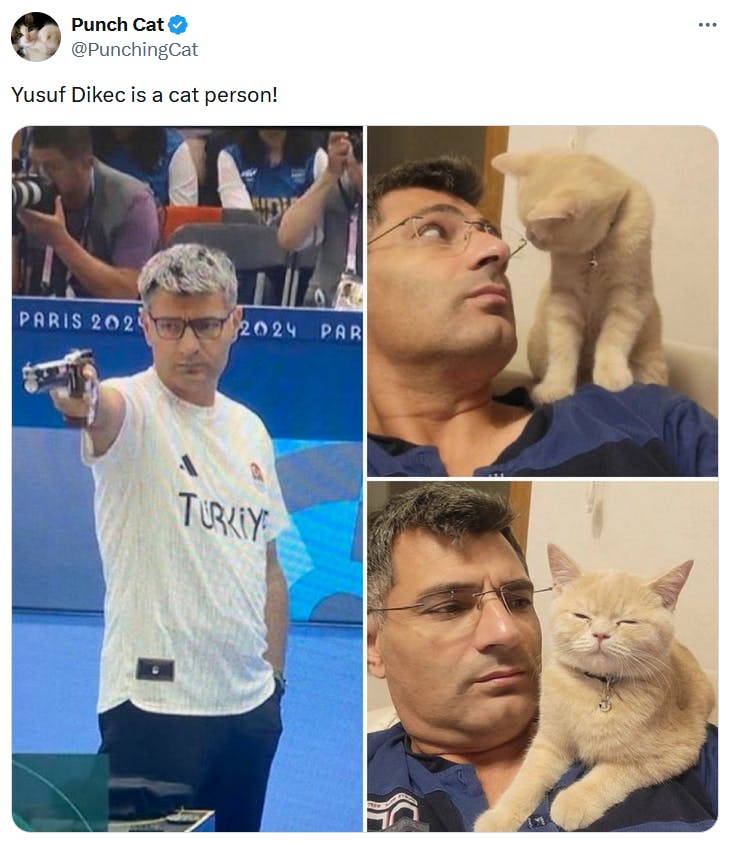 Yusuf Dikec meme including photos of him with his cat.