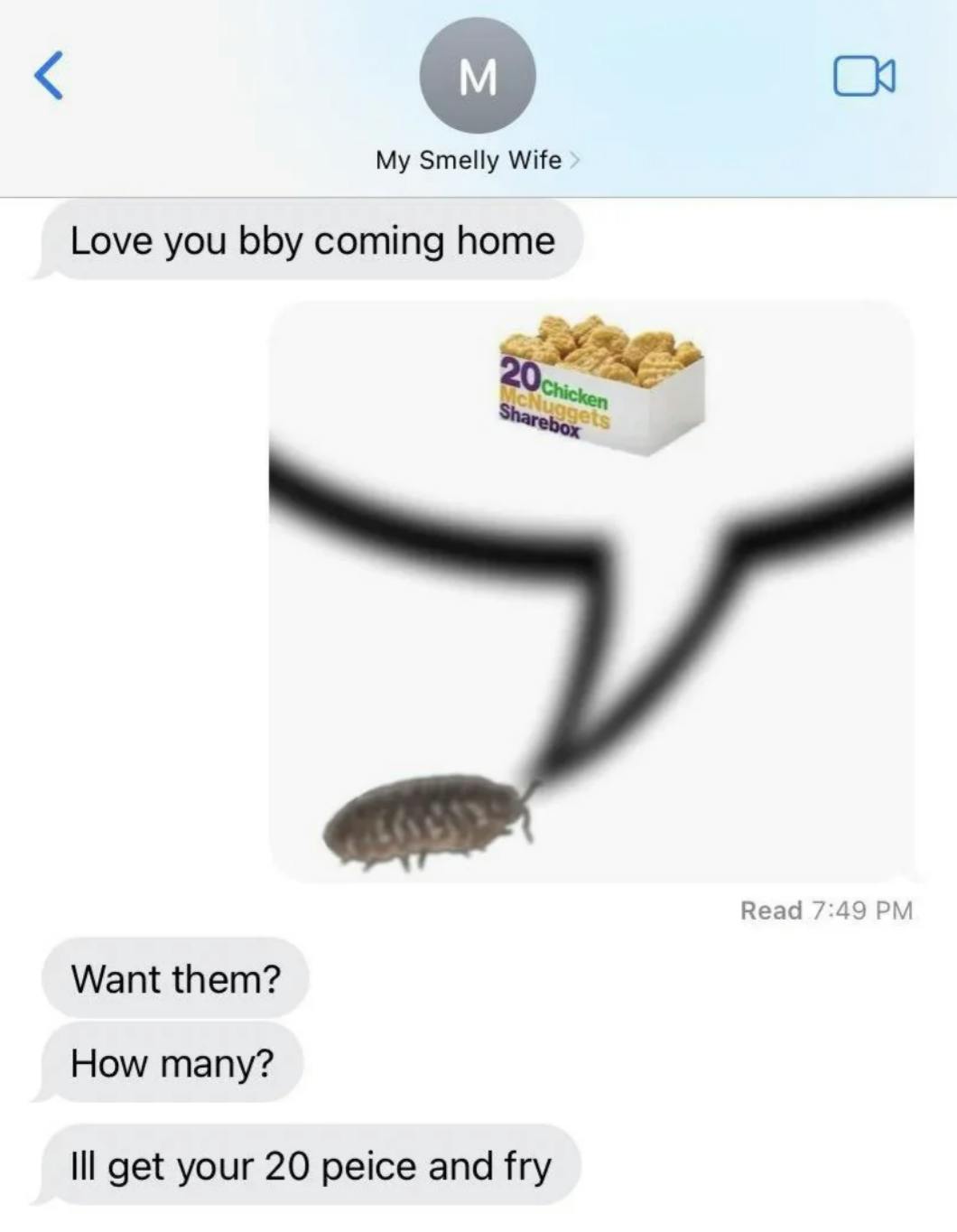 Chicken nugget wife texting meme