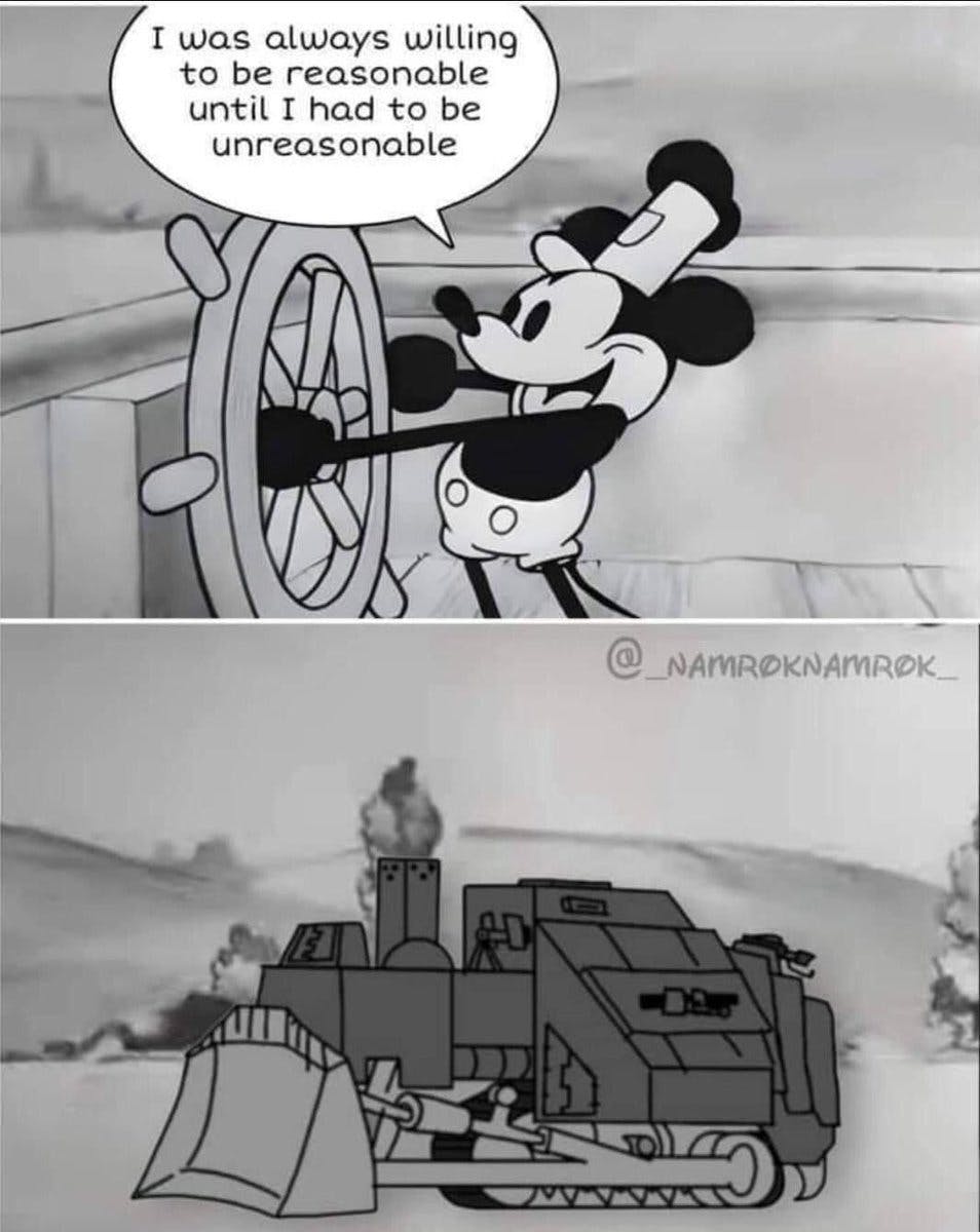 Killdozer steamboat willie mickey mouse meme