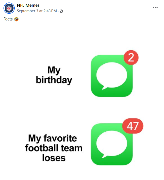 2 vs. 47 iMessage meme about football teams losing.