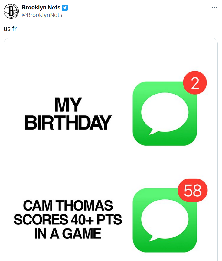 2 vs. 47 iMessage meme about Cam Thomas.