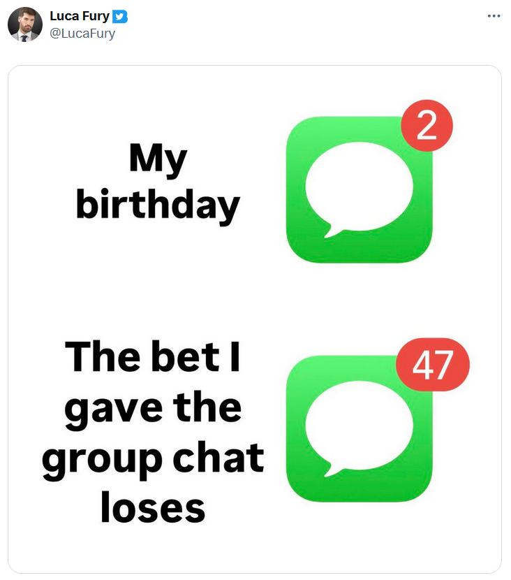 2 vs. 47 iMessage meme about group chat bets.