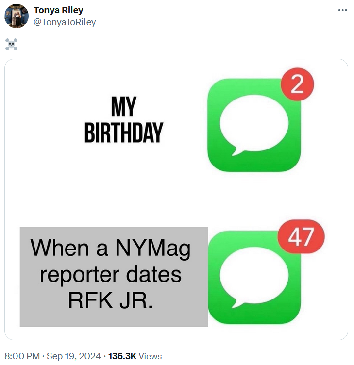 2 vs. 47 iMessage meme about RFK Jr. dating Olivia Nuzzi