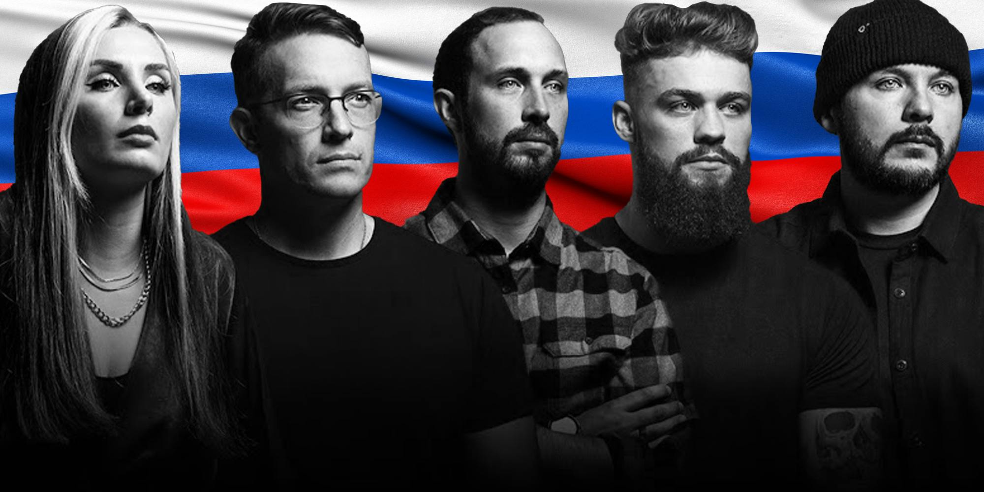 Tenet Media in front of russian flag