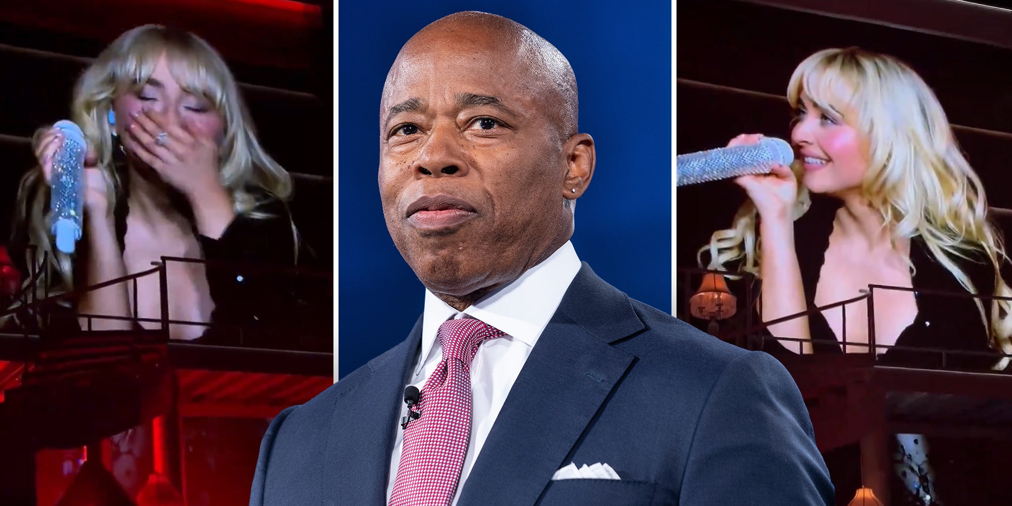 Sabrina Carpenter(l)(r) and Eric Adams(c)