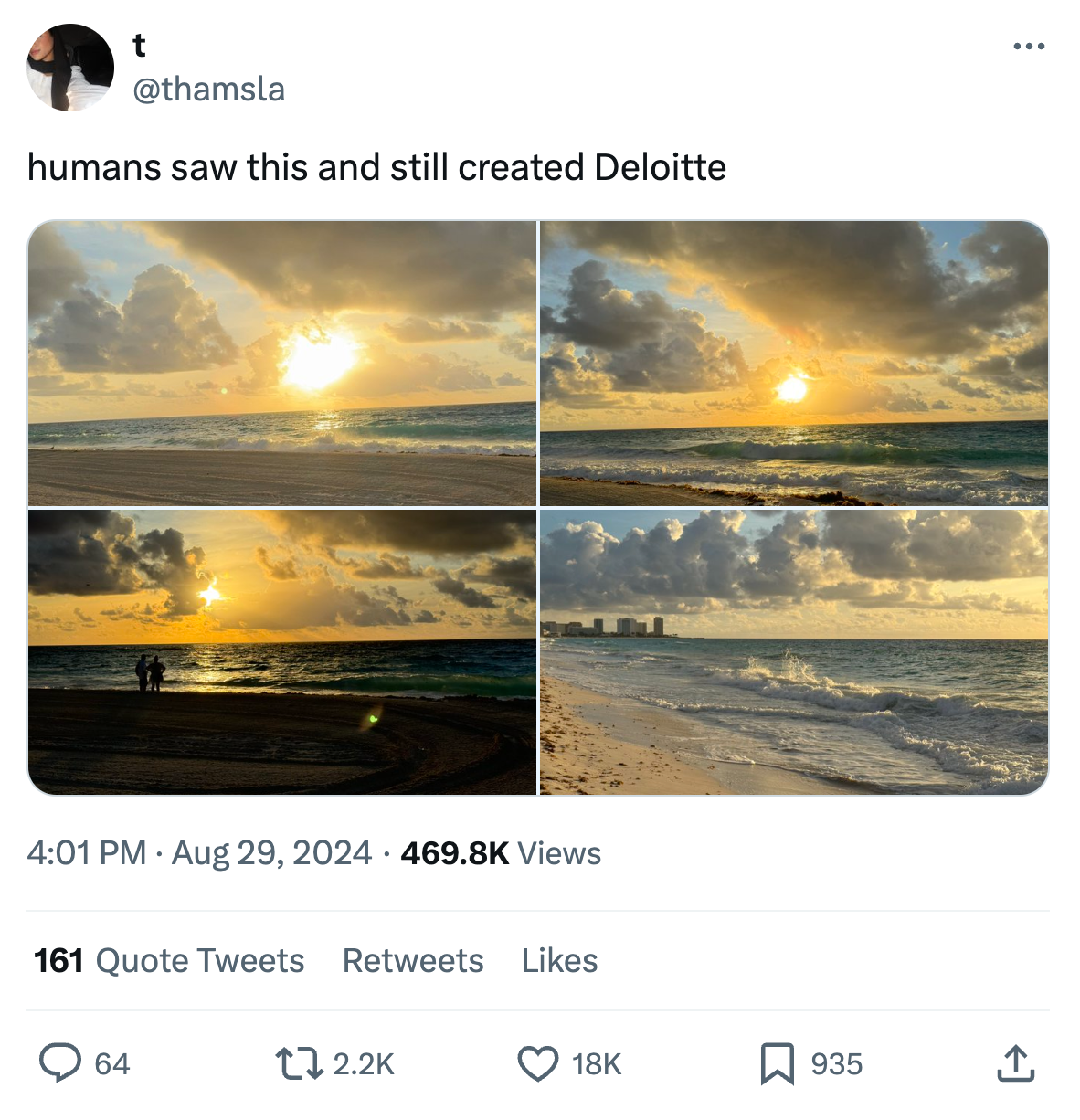 Humans Saw This meme of a sunset over the ocean.