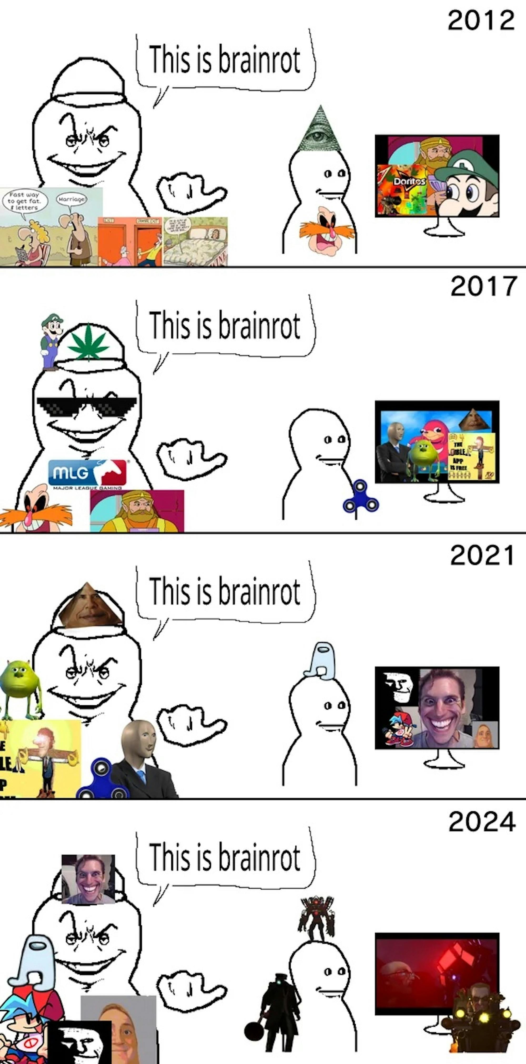 A comic about what brainrot is through time