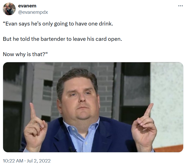 Brian Windhorst meme about drinking at a bar.