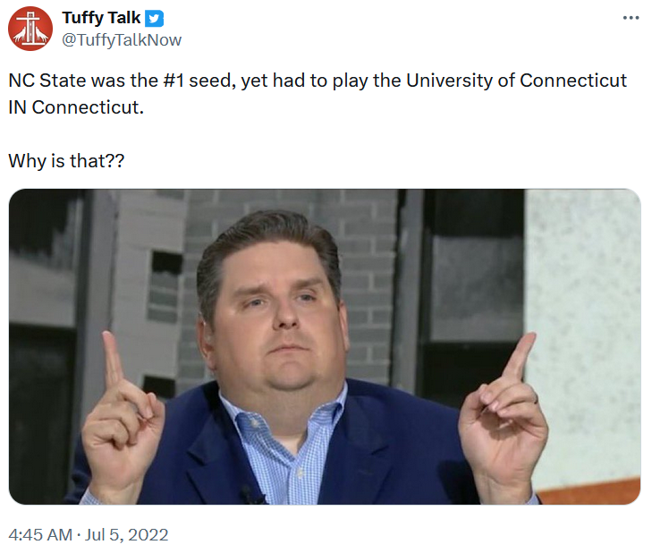 Brian Windhorst meme about NC State playing University of Connecticut.