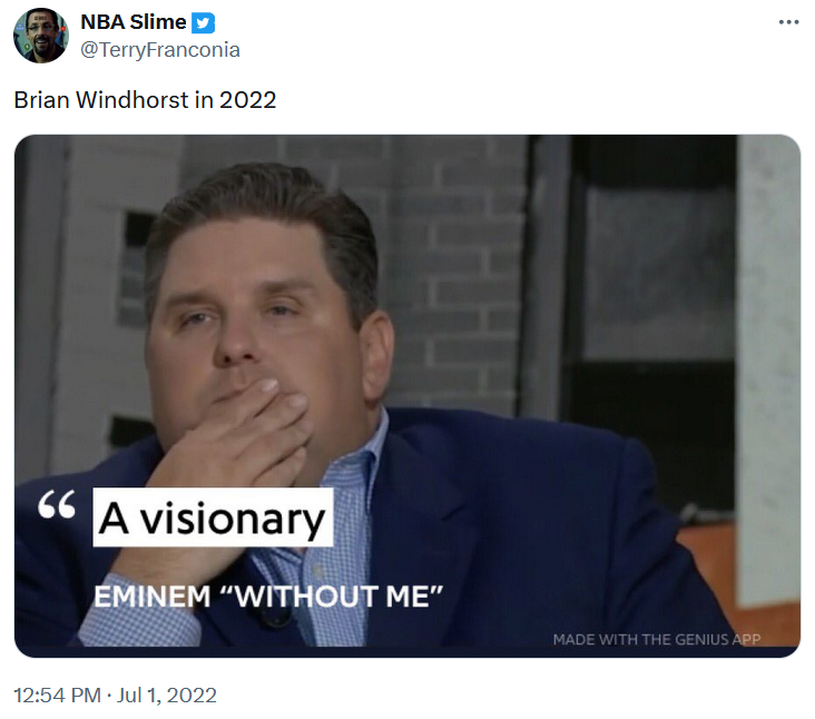 Brian Windhorst meme with an Eminem quote calling him a visionary.