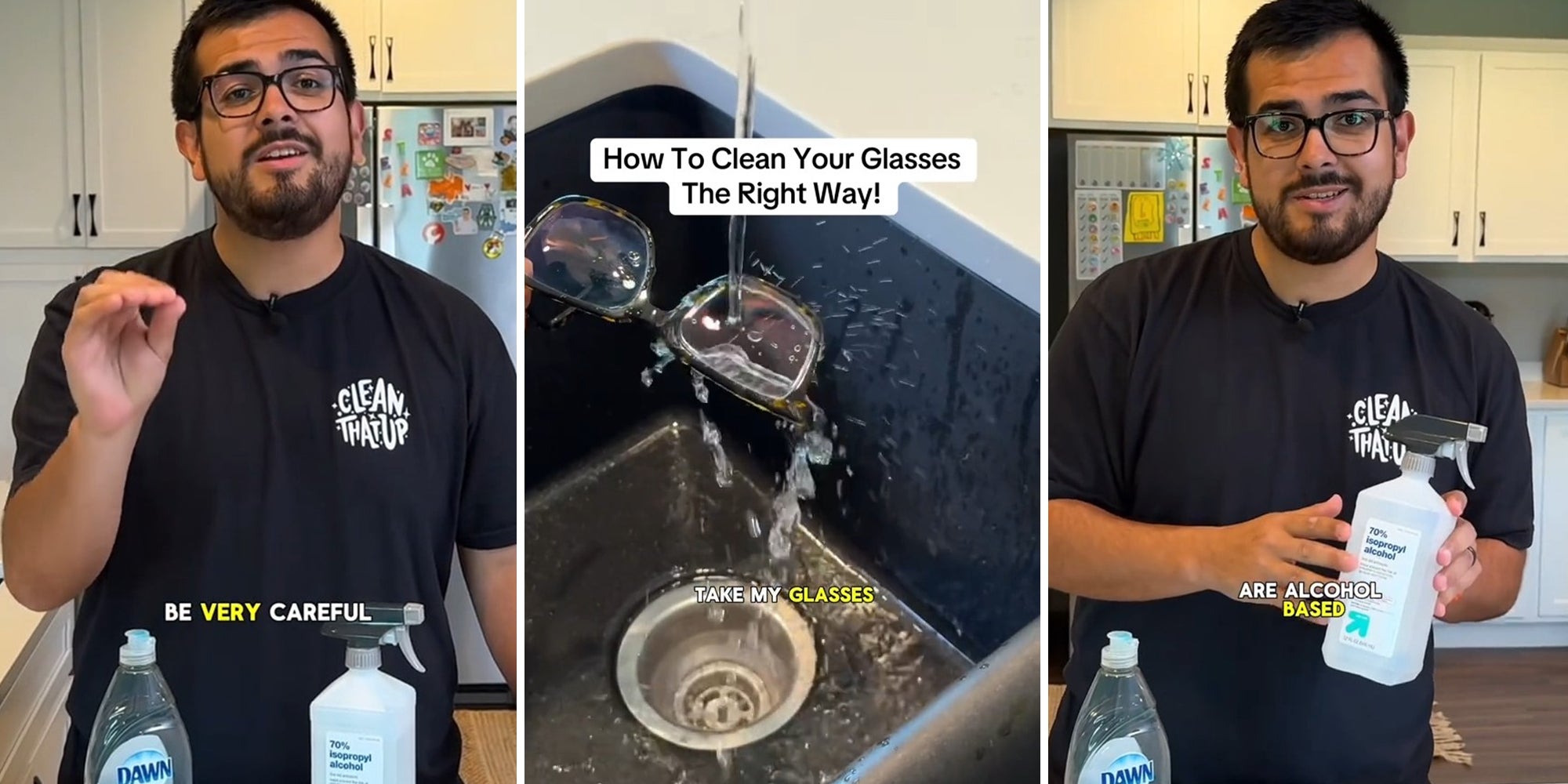 TikToker demonstrates the proper way to clean glasses.