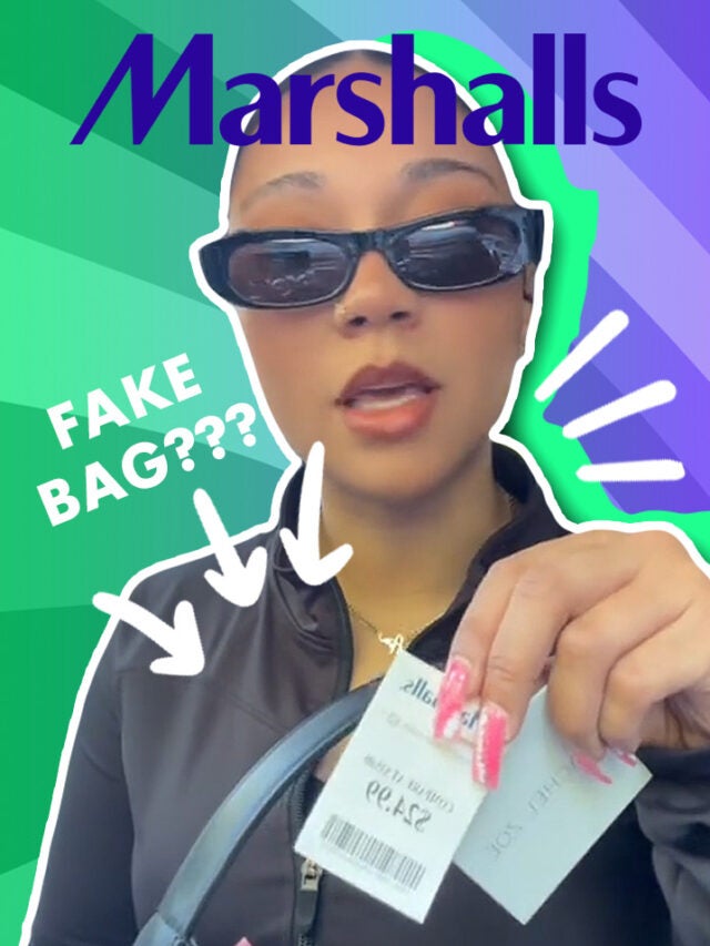 woman with purse over green and purple