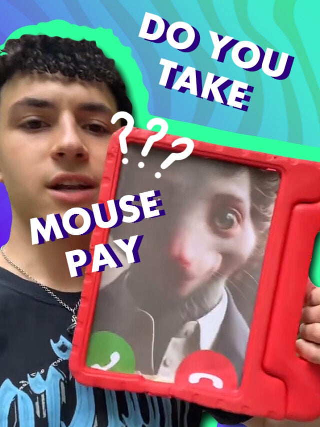 man with mouse over green and purple