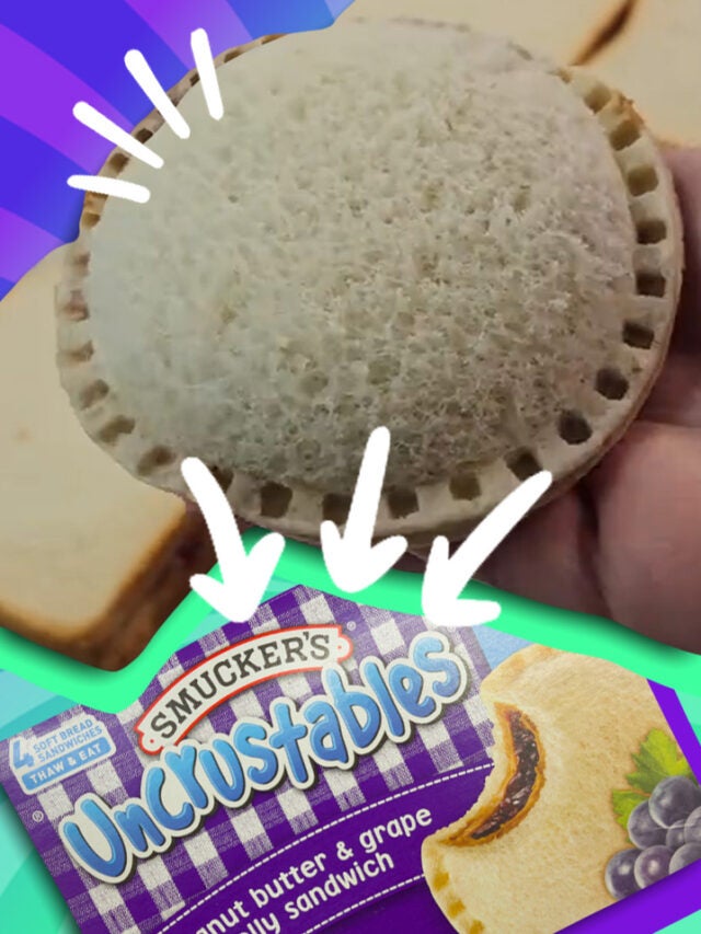 Uncrustables in hand iover purple and green