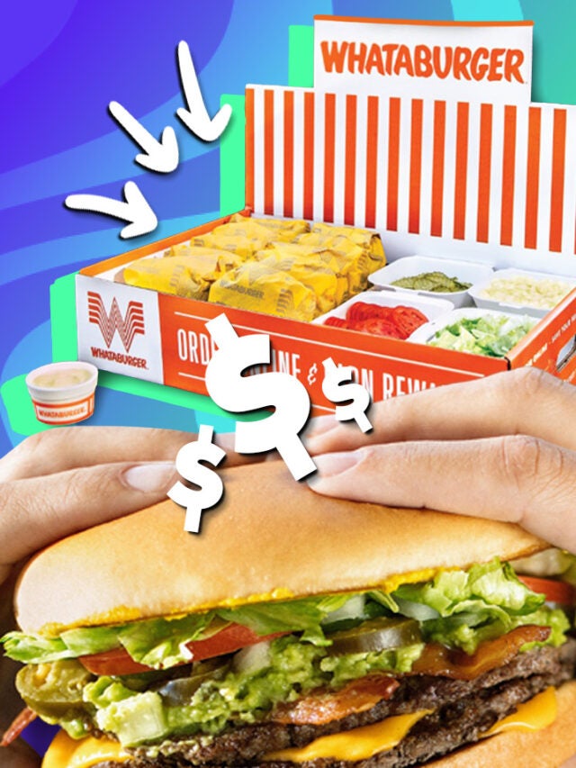 Whataburger burger and box over purple and green