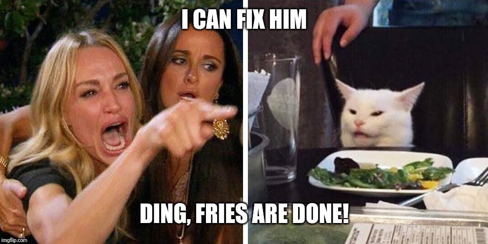 housewives fries are done cat meme