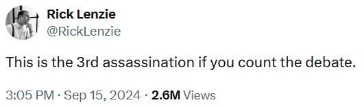 Tweet reading 'This is the 3rd assassination if you count the debate.'