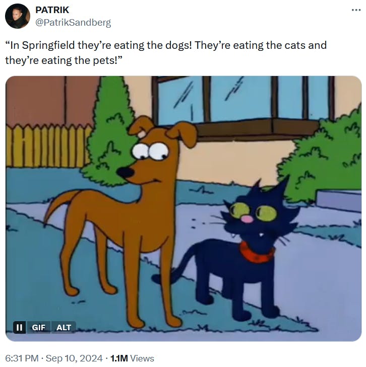 Eating pets meme with a gif of Snowball II and Santa's Little Helper from The Simpsons.