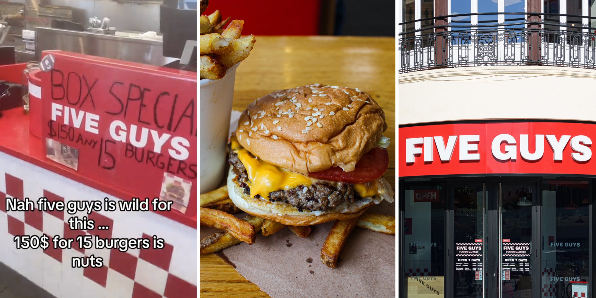 Box special(l), Burger(c), Five Guys(r)