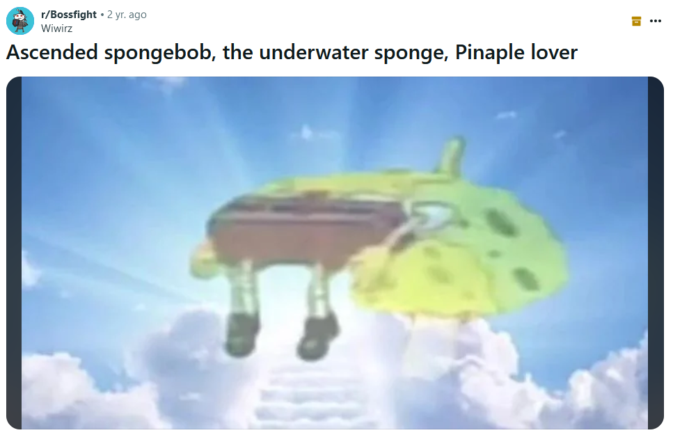 Floating SpongeBob meme ascended to heaven.