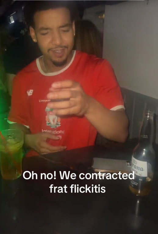 Frat Flick video with a man warning about 'frat flickitis.'