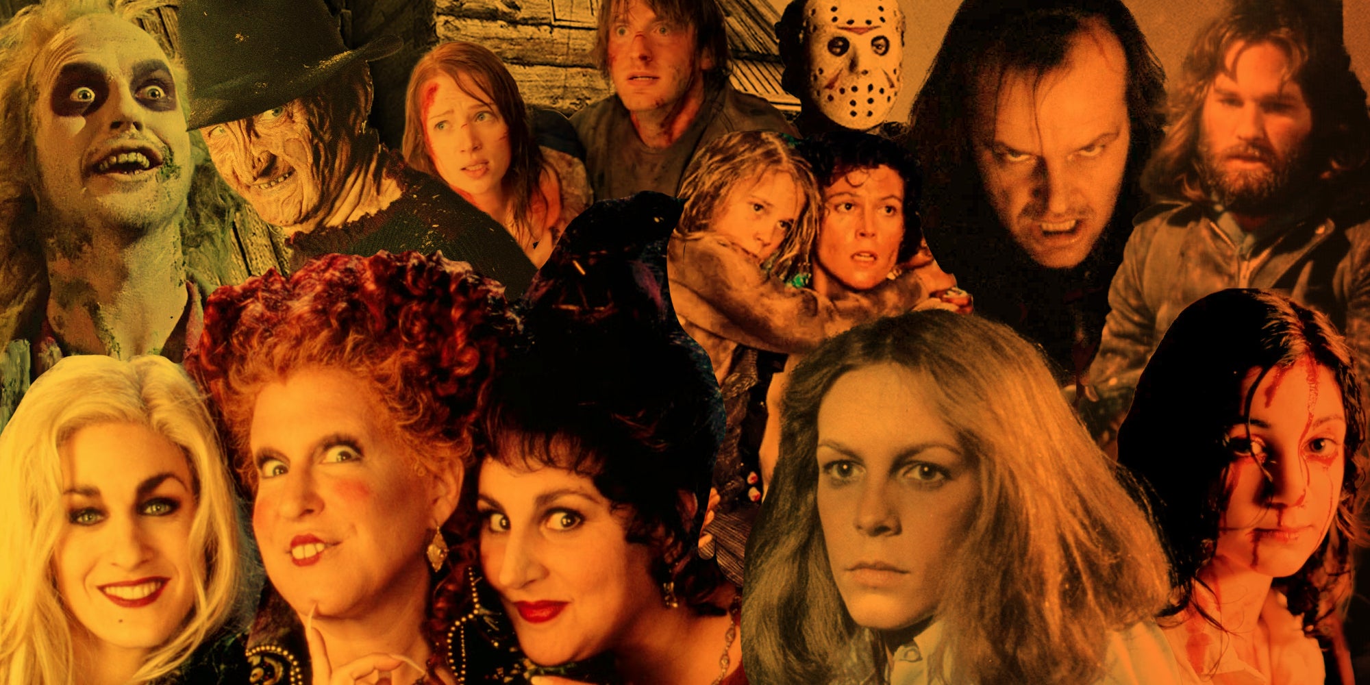 Collage of characters from famous horror movies