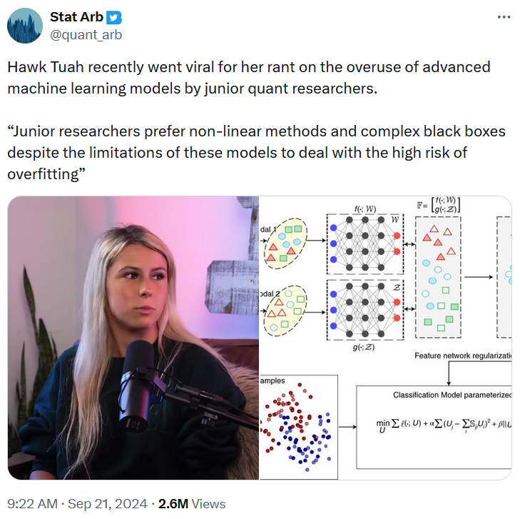 Hawk tuah girl rant meme about advanced machine learning models.